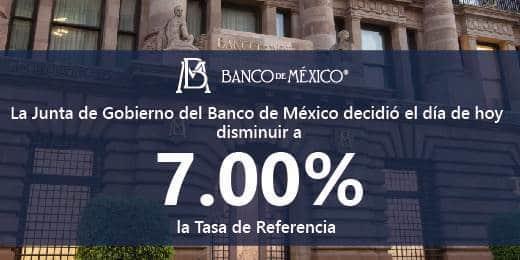 Reduce Banxico a 7% tasa de interés
