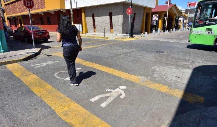 Implementan el 1x1 y franjas peatonales en el centro de Villahermosa