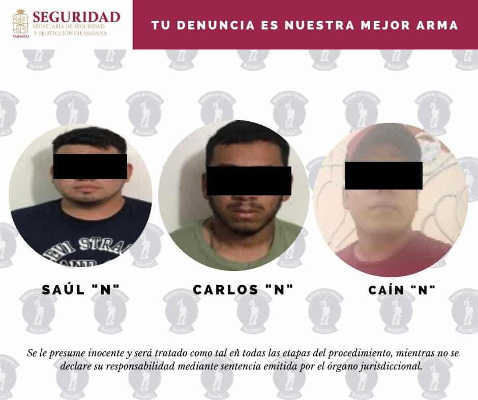 Detienen a tres presuntos integrantes de una célula criminal de narcotraficantes en Tabasco
