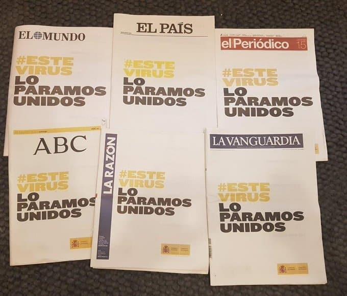 Diarios españoles publican la misma portada con la frase #EsteVirusLoParamosUnidos
