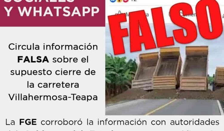Difunden información falsa sobre bloqueo en la carretera Villahermosa-Teapa