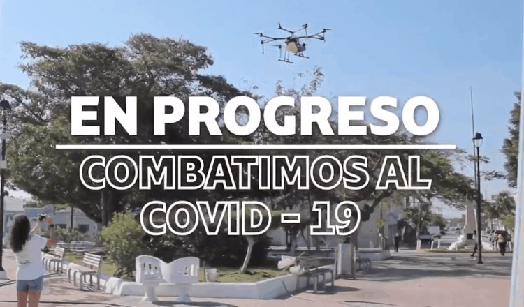 Progreso usa drones para desinfectar espacios públicos