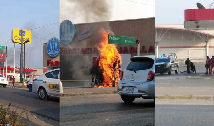 Sufre Soriana intento de saqueo en Cárdenas; sujetos queman letreros publicitarios y la Policía realiza disparos