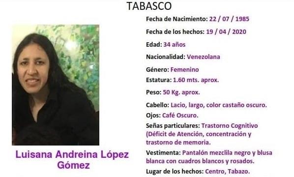 Familia Venezolana busca a integrante extraviada en Villahermosa