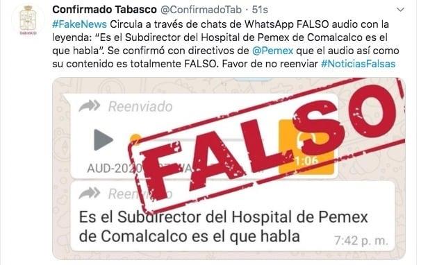 Desmiente Gobierno FakeNews atribuida a directivos de hospital de Pemex