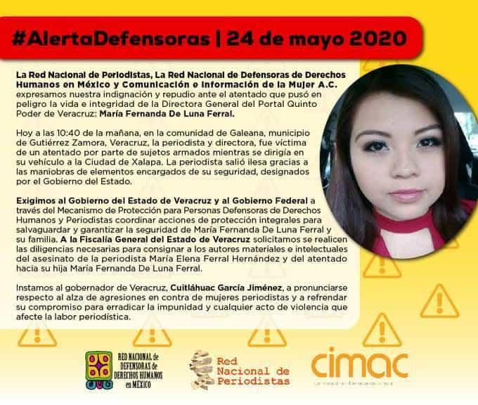 Atacan a balazos a directora del portal de noticias Quinto Poder de Veracruz