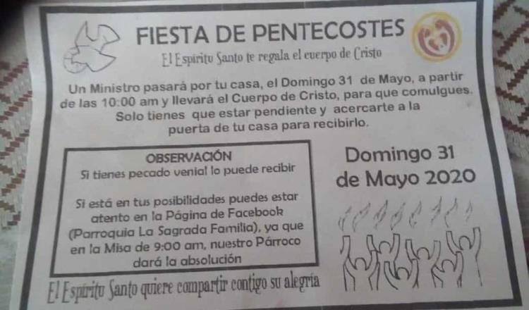 Llevarán comunión casa por casa a feligreses en Indeco en fiesta de Pentecostés