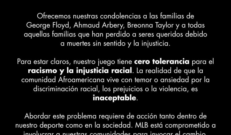 MLB condena racismo en EU; prometen acciones al interior de Grandes Ligas