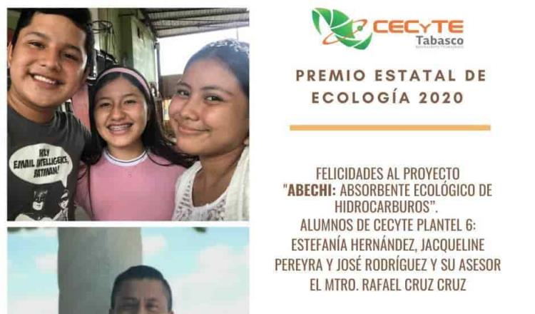 Otorgan Premio Estatal de Ecología a alumnos del Plantel 6 del CECYTE por el proyecto ‘ABECHI’
