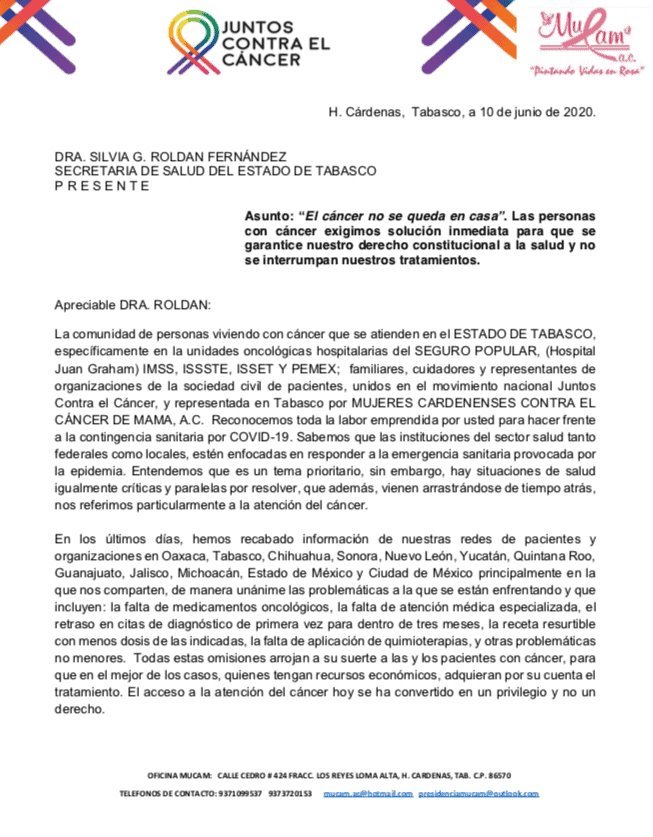 Pacientes de cáncer de mama denuncian falta de medicamentos en unidades oncológicas de Tabasco