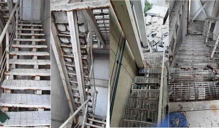 Tras el sismo ventilan condiciones deplorables de las escaleras de emergencia del Hospital de la Mujer