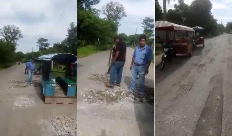 ‘Estamos aprovechando la tragedia del Covid’ dice pochimovilista al reparar camino con tierra y grava de un panteón en Comalcalco