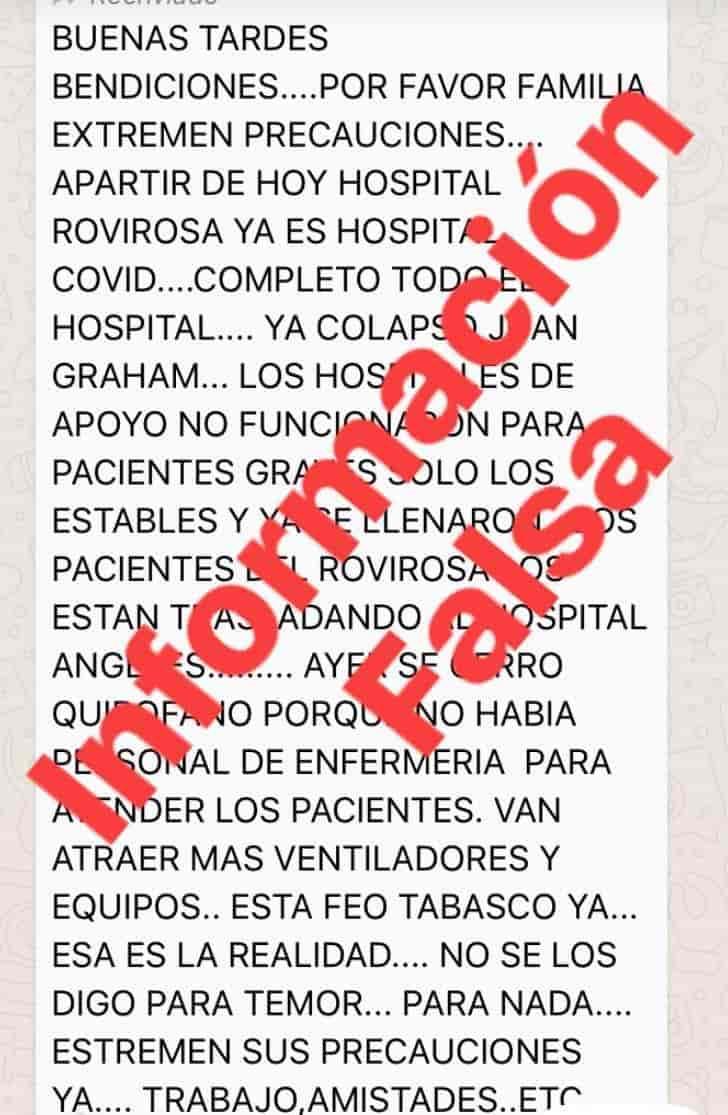 Desmiente Salud estatal otro mensaje falso sobre el sistema hospitalario para pacientes con Covid-19