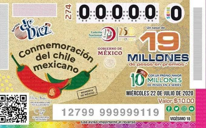 Presenta Lotería Nacional billete dedicado al chile mexicano; tendrá premio de 10 mdp