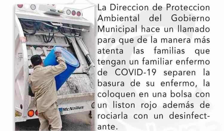 Pide Ayuntamiento de Cárdenas desinfectar y marcar con listón rojo basura de pacientes Covid