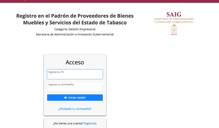 Habilitan registro en línea de proveedores de bienes muebles y servicios de Tabasco