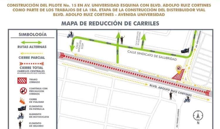 Restringen ahora circulación “continua” de Universidad hacia Ruiz Cortines por trabajos de distribuidor vial