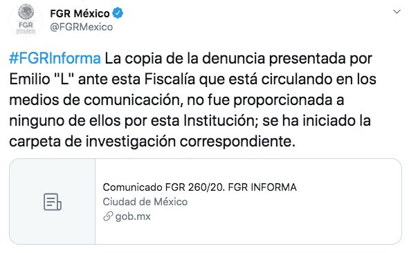 Inicia FGR carpeta de investigación por copia de la denuncia de hechos de Emilio Lozoya que circula en medios