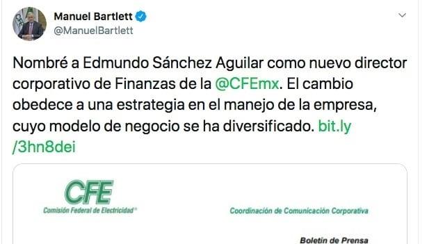 Renuncia director de finanzas de la CFE; asume el cargo Edmundo Sánchez, cercano de AMLO