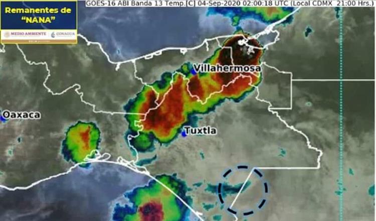 Se mantiene pronóstico de lluvias intensas para Tabasco por remanentes de “Nana”: Conagua
