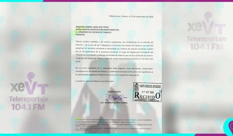 Renuncia Rosendo Gómez Piedra al TCA para integrarse a la Secretaría de Bienestar con Javier May