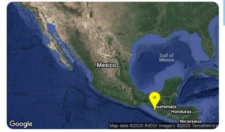 Se registra sismo 5.5 en Huixtla, Chiapas; se siente en Villahermosa