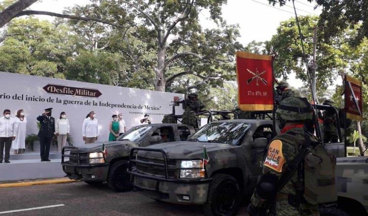 Realizan Desfile Militar simbólico en Tabasco; resaltan equipos Covid entre los contingentes