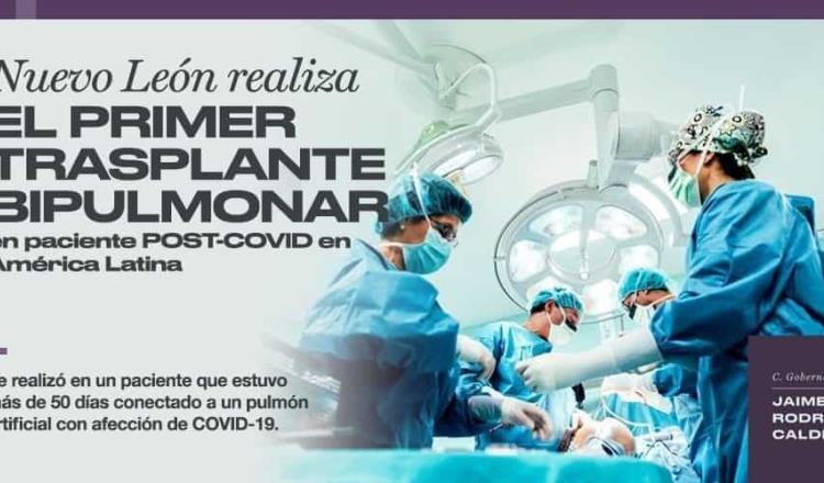 Realizan en Nuevo León trasplante bipulmonar a paciente con Covid-19