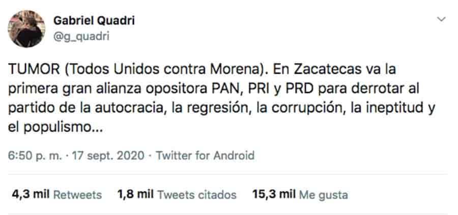 Anuncia Quadri el TUMOR, la alianza contra Morena en Zacatecas