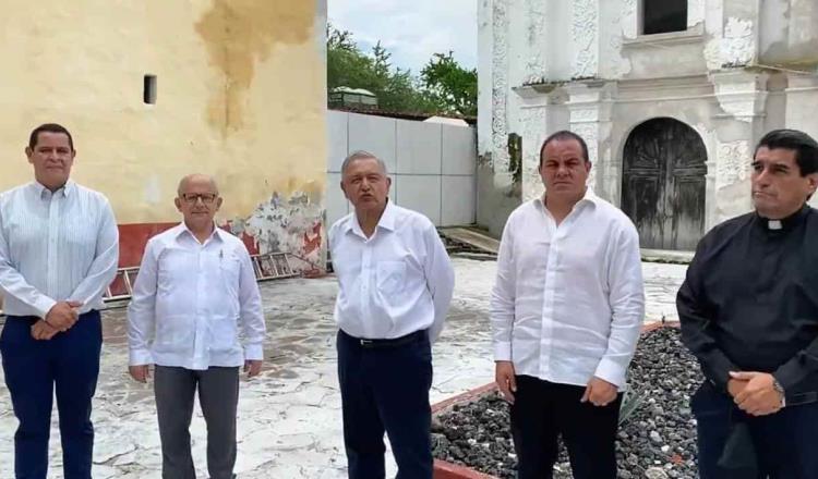 Evalúa López Obrador reconstrucción de sitios históricos y templos en Morelos tras el sismo de 2017