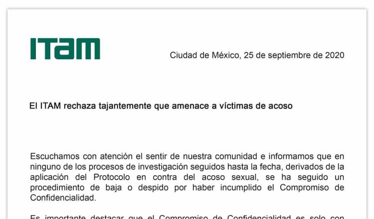 Elimina ITAM sanciones a estudiantes y maestras víctimas de acoso sexual, que denuncien públicamente a su agresor