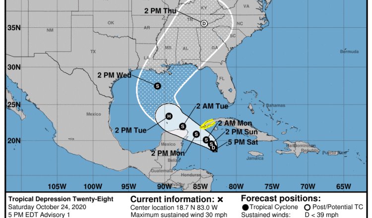 Emiten Yucatán y Quintana Roo alerta azul por Depresión Tropical 28 en el Mar Caribe