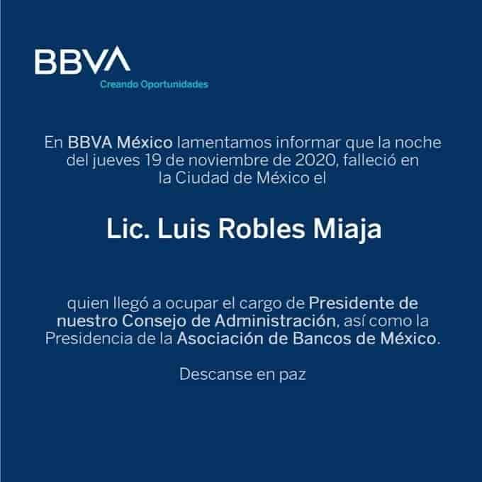 Fallece expresidente de la Asociación de Bancos de México Luis Robles Miaja 