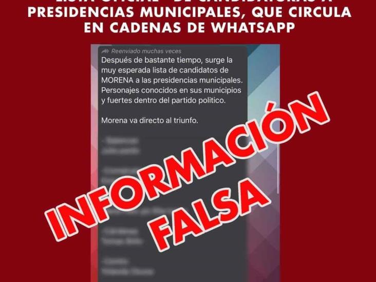 Desmiente MORENA Tabasco presunta “lista oficial” de candidatos a alcaldes  que circula en redes sociales