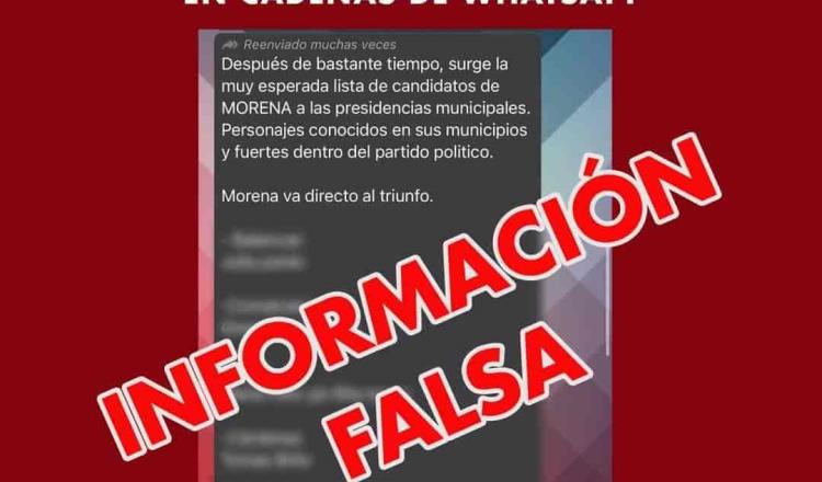 Desmiente MORENA Tabasco presunta “lista oficial” de candidatos a alcaldes que circula en redes sociales
