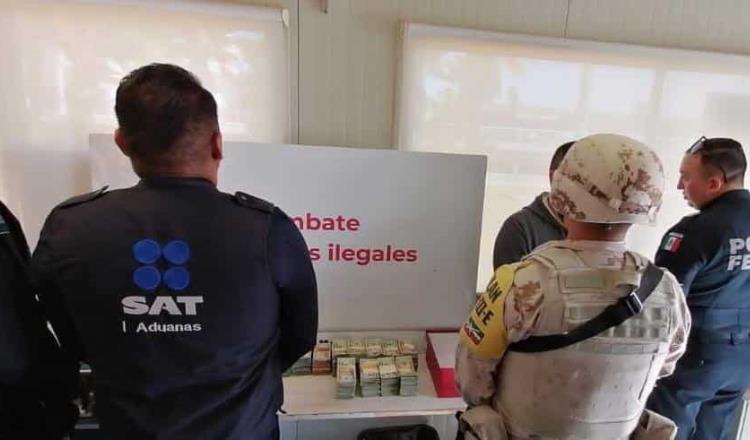 Detienen a dos personas con 459 mil 915 dólares, cartuchos y cargadores en la aduana de Tijuana