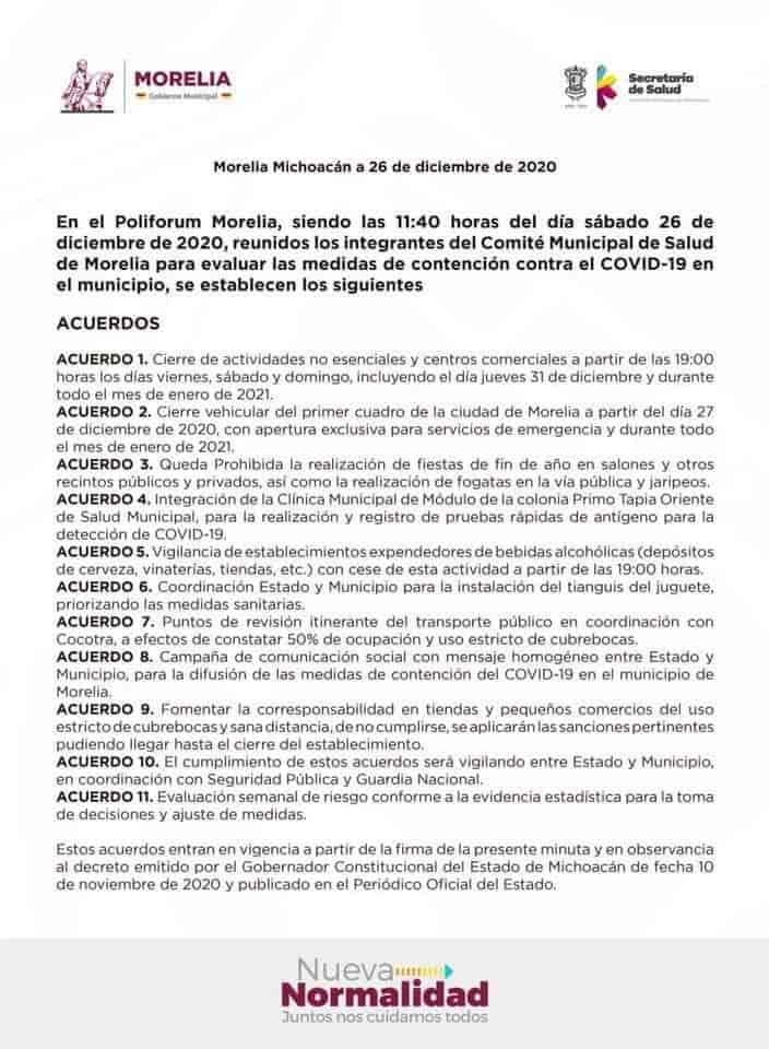 En Morelia, decretan cierre de negocios por aumento de contagios de coronavirus