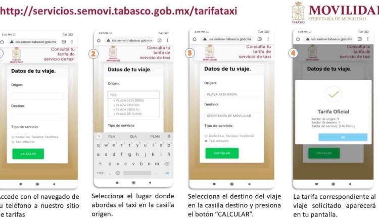 Habilita Semovi página Web para calcular tarifa de taxi especial en Villahermosa
