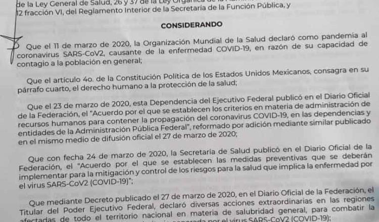 Extiende Función Pública hasta el 30 de abril, trabajo a distancia para servidores públicos