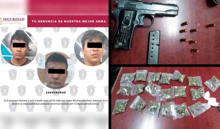 Detiene SSPC a sujetos con 19 bolsitas de hierba y arma de fuego