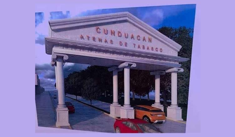 Exhibe alcaldesa de Cunduacán “portal griego” que daría la bienvenida a visitantes del municipio