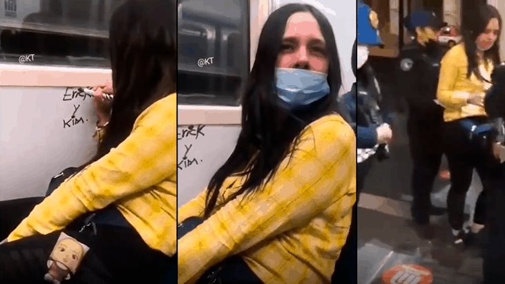 Captan en la CDMX a una mujer pintando con un plumón el interior de un vagón del Metro 