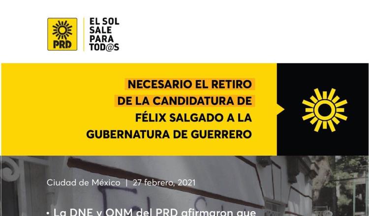 Exige PRD retirar oficialmente candidatura a Félix Salgado; fallo de la CNHJ es simulación, acusa