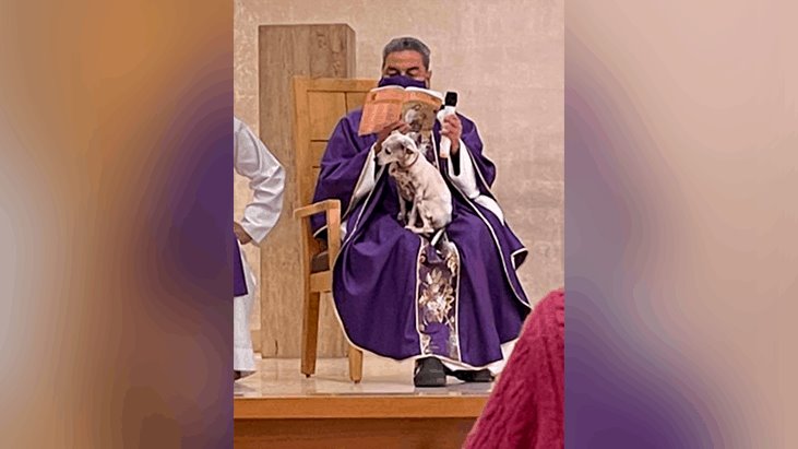 Sacerdote de Torreón lleva a su perrito a misa y la foto se vuelve viral en redes sociales