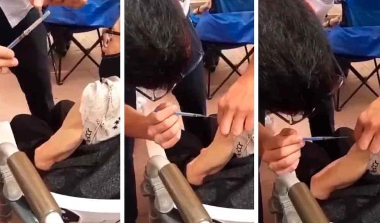 Exhiben video de mujer de 95 años “vacunada” con una jeringa vacía… en Sonora