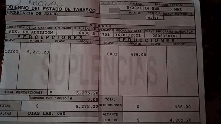 Denuncian trabajadores de suplencias que Salud Tabasco les aplicó descuentos indebidos por más de mil pesos