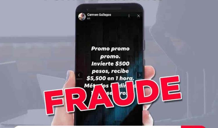 Advierte Fiscalía en Tabasco sobre perfil de Facebook fraudulento que ofrece duplicar inversión en pocas horas