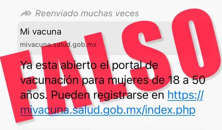 Desmienten que se haya abierto registro de vacunación antiCovid para mujeres de 18 a 50 años