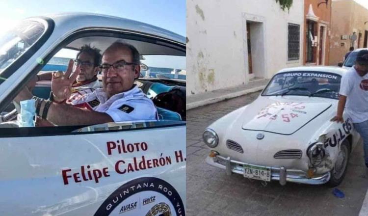 Chocan Karmann Ghia de Felipe Calderón en el que compite en el Rally Maya 2021