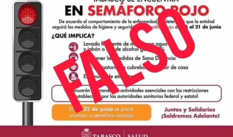 Desmiente Salud publicación que sitúa a Tabasco en semáforo epidemiológico Rojo